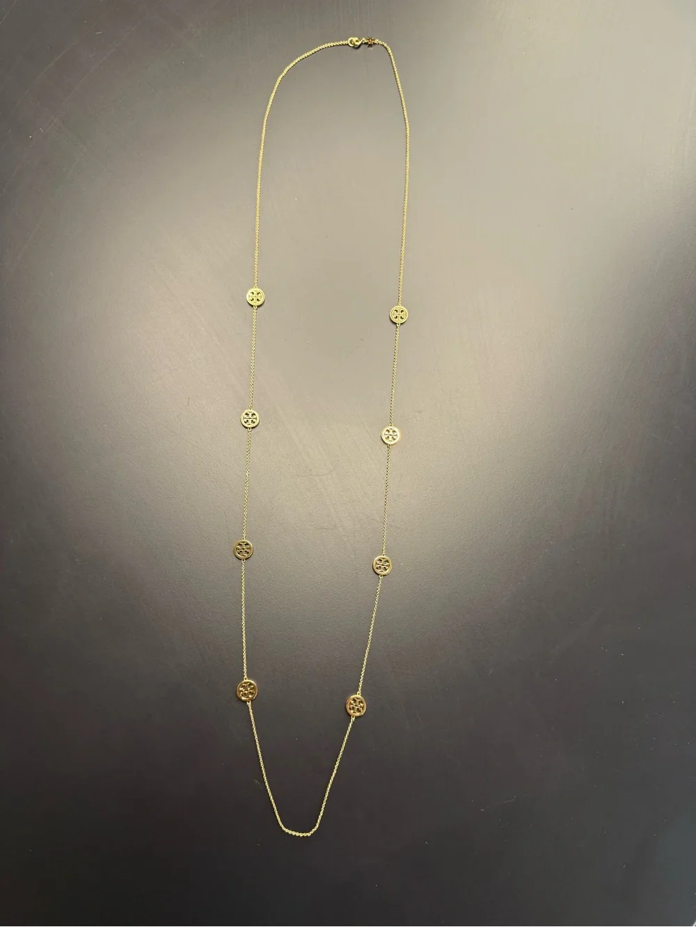 TORY BURCH Miller Pave Long Station Necklace in Gold/Crystal